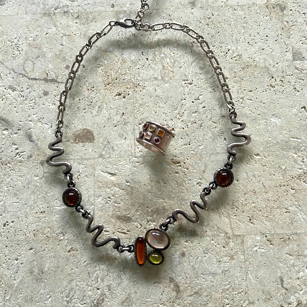 Chicos silver necklace with gemstones and coordinating 925 ring